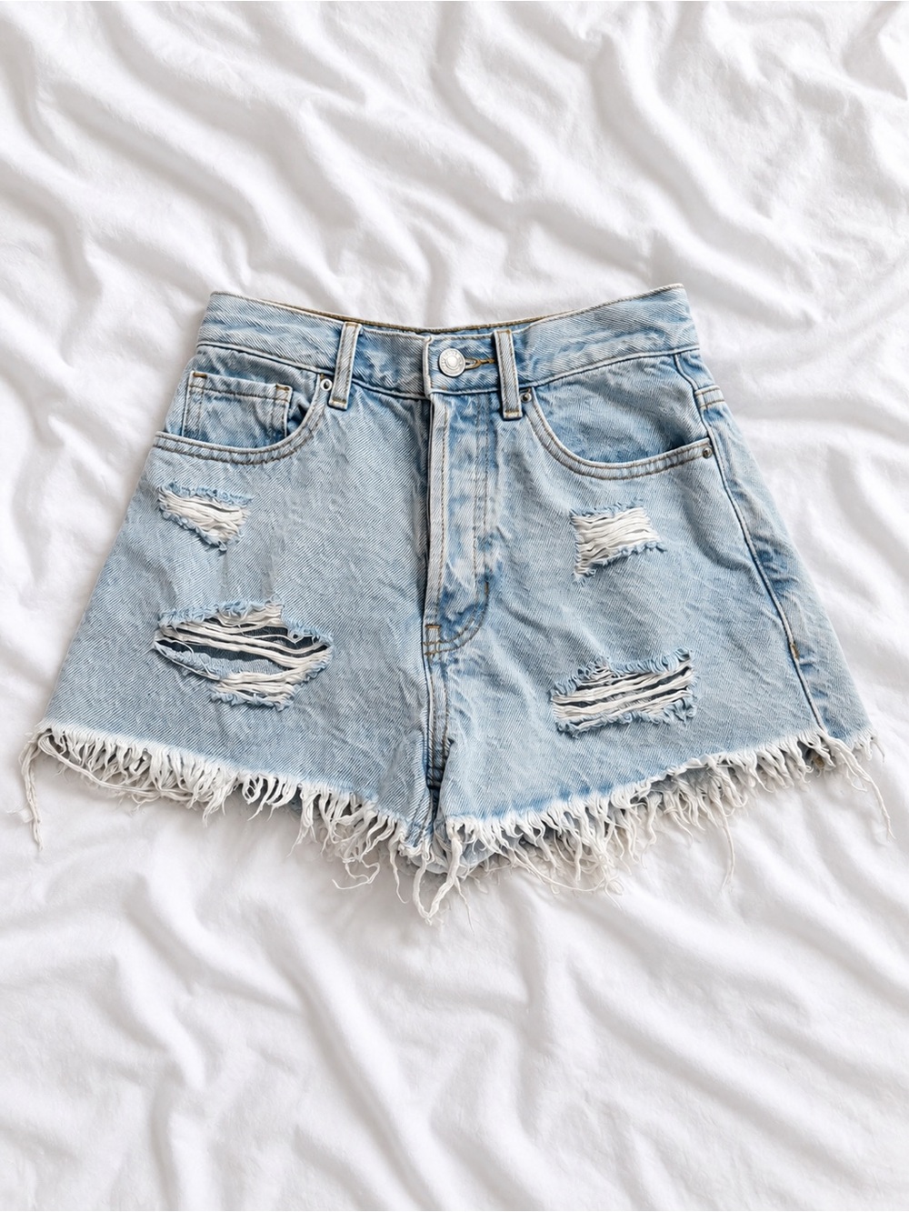 PacSun Light Blue Distressed High-Waist Denim Shorts